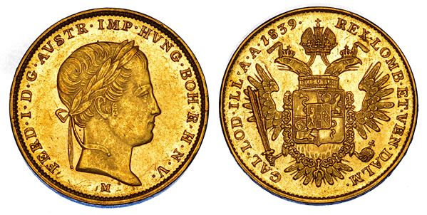 MILANO. FERDINANDO I D’ASBURGO-LORENA, 1835-1848. Mezza Sovrana 1839.