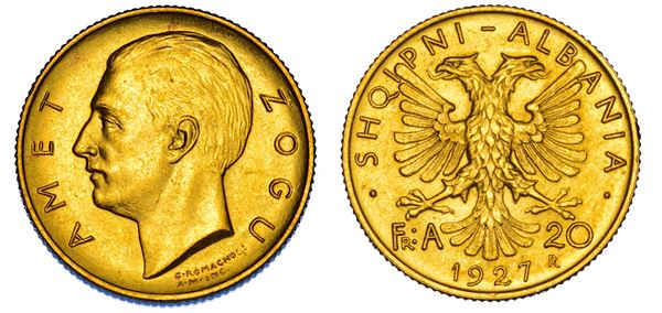 ALBANIA. AHMED ZOGU PRESIDENTE, 1925-1928. 20 Franga 1927.