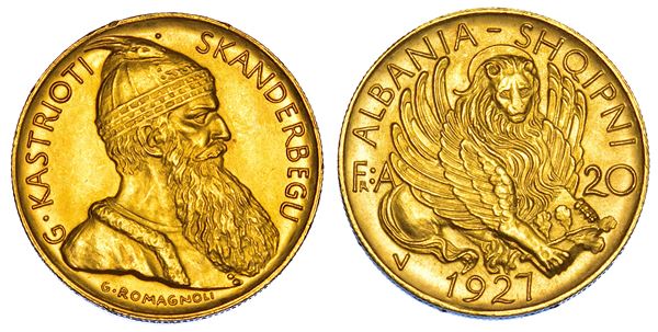 ALBANIA. AHMED ZOGU PRESIDENTE, 1925-1928. 20 Franga 1927.