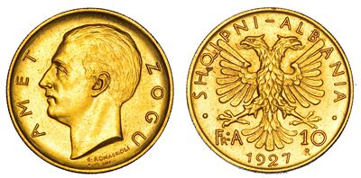 Albania, 10 Franga 1927 - Ahmed Zogu Presidente (1925-1928)