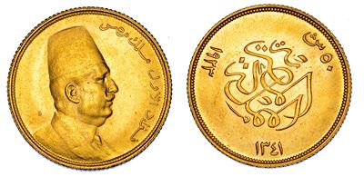 Fouad I, 50 Piastres, Egitto, 1923, Oro