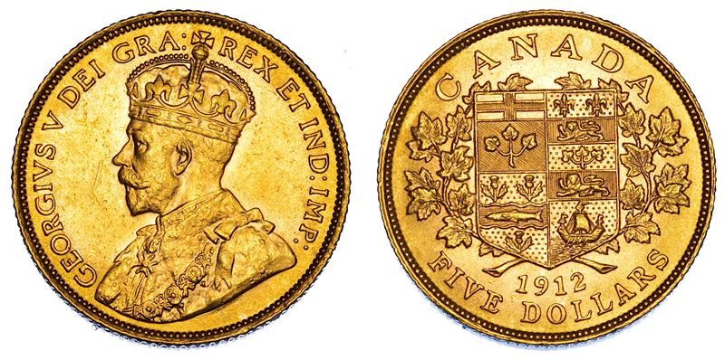 CANADA. GEORGE V, 1910-1936. 5 Dollars 1912.  - Auction Numismatics - Cambi Casa d'Aste