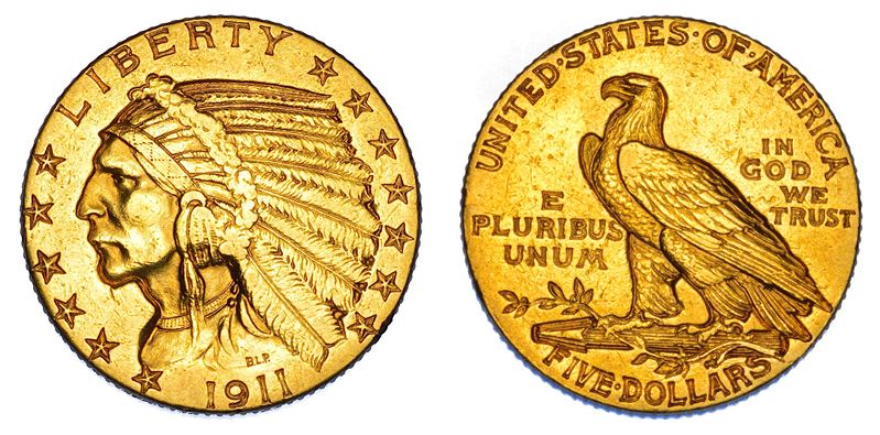 USA. REPUBLIC. 5 Dollars "Indian Head" 1911. Philadephia.  - Auction Numismatics - Cambi Casa d'Aste