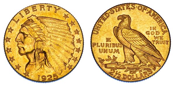USA. REPUBLIC. 2,5 Dollars "Indian Head" 1925. Denver.