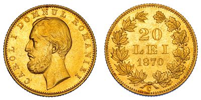 Romania, Carol I, 20 Lei 1870, oro