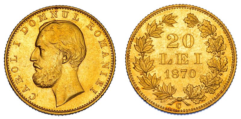 ROMANIA. CAROL I, 1866-1914. 20 Lei 1870.  - Auction Numismatics - Cambi Casa d'Aste