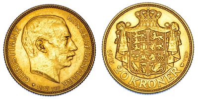 Danimarca, Christian X, 20 Kroner, 1915, oro