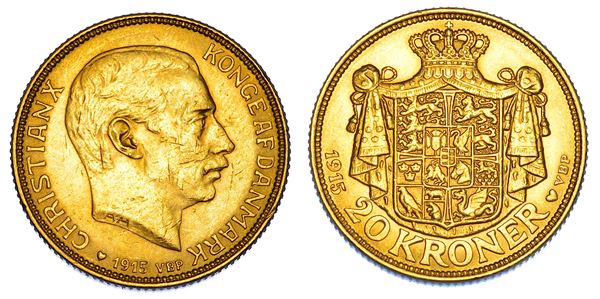 DANIMARCA. CHRISTIAN X, 1912-1947. 20 Kroner 1915.