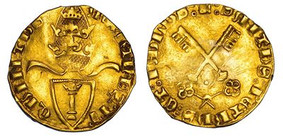 STATO PONTIFICIO, MARTINO V (Oddone Colonna), 1417-1431, Fiorino in oro, Avignone