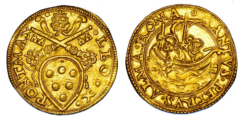 STATO PONTIFICIO. LEONE X (Giovanni de' Medici), 1513-1521. Fiorino di camera. Roma.  - Asta Numismatica - Cambi Casa d'Aste