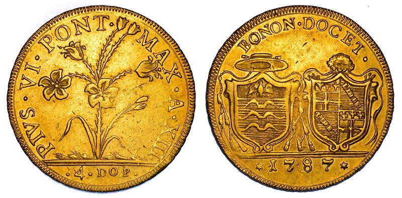 STATO PONTIFICIO. PIO VI (Giannangelo Braschi), 1775-1799. Da 4 Doppie 1787/A. XIII. Bologna.  - Auction Numismatics - Cambi Casa d'Aste