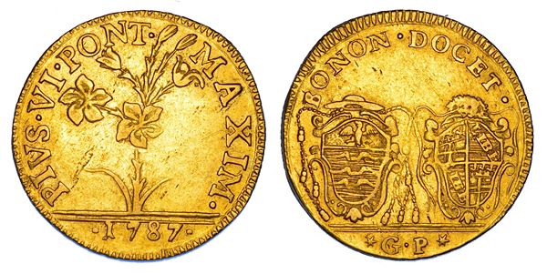 STATO PONTIFICIO. PIO VI (Giannangelo Braschi), 1775-1799. Doppia romana 1787. Bologna.
