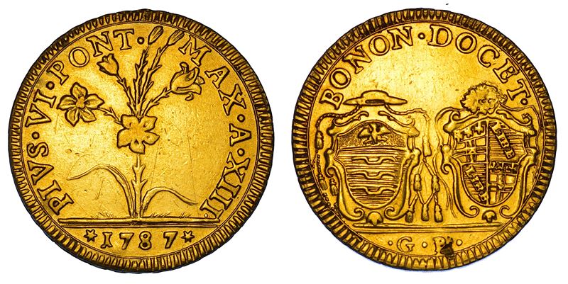 STATO PONTIFICIO. PIO VI (Giannangelo Braschi), 1775-1799. Da 2 Doppie romane 1787/A. XIII. Bologna.  - Auction Numismatics - Cambi Casa d'Aste