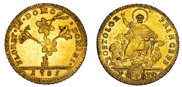 STATO PONTIFICIO. PIO VI (Giannangelo Braschi), 1775-1799. Doppia romana 1785. Roma.