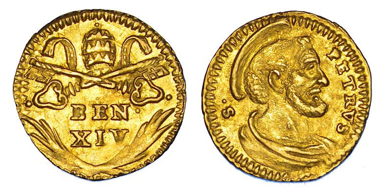 STATO PONTIFICIO. BENEDETTO XIV (Prospero Lorenzo Lambertini), 1740-1758. Mezzo Scudo d'oro. Roma.  - Asta Numismatica - Cambi Casa d'Aste