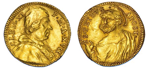 STATO PONTIFICIO. CLEMENTE XI (Giovanni Francesco Albani), 1700-1721. Mezzo Scudo d'oro A. XVII. Roma.