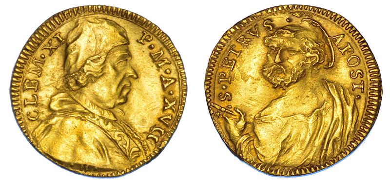 STATO PONTIFICIO. CLEMENTE XI (Giovanni Francesco Albani), 1700-1721. Mezzo Scudo d'oro A. XVII. Roma.  - Asta Numismatica - Cambi Casa d'Aste
