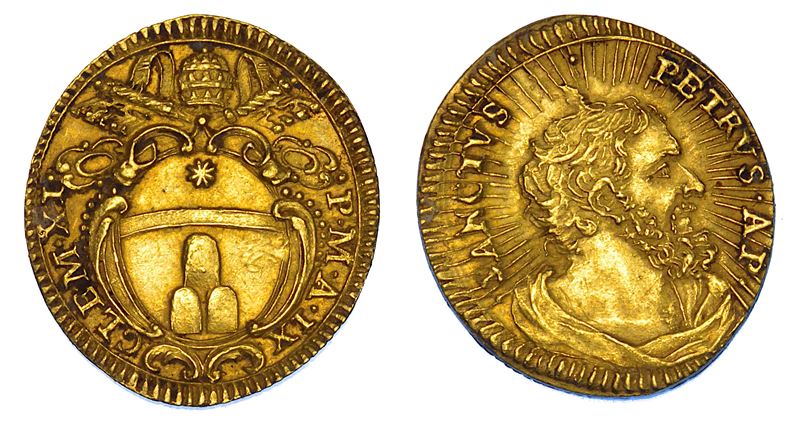STATO PONTIFICIO. CLEMENTE XI (Giovanni Francesco Albani), 1700-1721. Mezzo Scudo d'oro A. IX. Roma.  - Auction Numismatics - Cambi Casa d'Aste