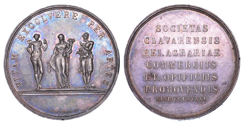 CHIAVARI. SOCIETA' CHIAVARESE DI AGRICOLTURA, COMMERCIO E PROMOZIONE DELLE OPERE. Medaglia in argento 1791.  - Auction Numismatics - Cambi Casa d'Aste