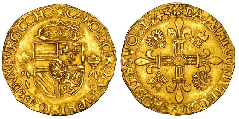 PAESI BASSI SPAGNOLI - OLANDA. CARLO V D’ASBURGO, 1516-1556. Couronne au soleil 1543.  - Auction Numismatics - Cambi Casa d'Aste