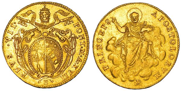 STATO PONTIFICIO. PIO VII (Barnaba Chiaramonti), 1800-1823. Doppia romana A. XVII. Bologna.