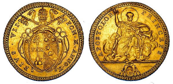 STATO PONTIFICIO. PIO VII (Barnaba Chiaramonti), 1800-1823. Doppia romana A. X. Roma.