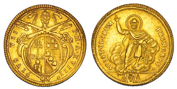 STATO PONTIFICIO. PIO VII (Barnaba Chiaramonti), 1800-1823. Doppia romana A. XVIII. Roma.