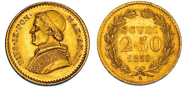 STATO PONTIFICIO. PIO IX (Giovanni Maria Mastai Ferretti), 1846-1878. 2,5 Scudi 1859/A. XIV. Roma.