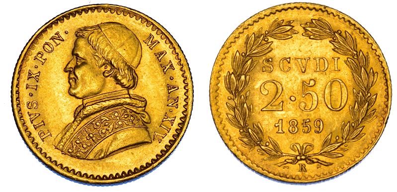 STATO PONTIFICIO. PIO IX (Giovanni Maria Mastai Ferretti), 1846-1878. 2,5 Scudi 1859/A. XIV. Roma.  - Auction Numismatics - Cambi Casa d'Aste