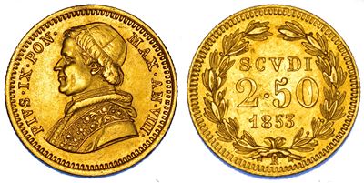 Stato Pontificio, Pio IX (Giovanni Maria Mastai Ferretti), 2,5 Scudi 1853/A. VIII, Roma