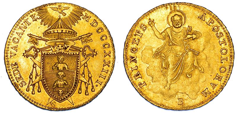 STATO PONTIFICIO. SEDE VACANTE 1823 (Camerlengo Cardinale Bartolomeo Pacca). Doppia romana 1823. Bologna.  - Asta Numismatica - Cambi Casa d'Aste