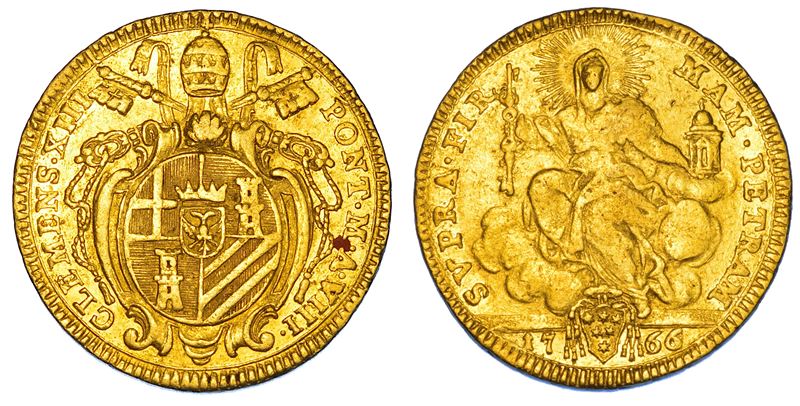 STATO PONTIFICIO. CLEMENTE XIII (Carlo Rezzonico), 1758-1769. Doppio Zecchino 1766/A. VIII. Roma.  - Asta Numismatica - Cambi Casa d'Aste