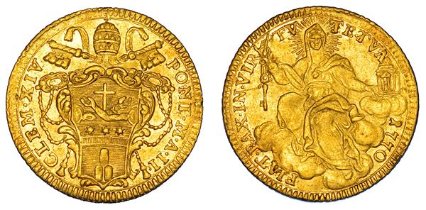 STATO PONTIFICIO. CLEMENTE XIV (Gian Vincenzo Antonio Ganganelli), 1769-1774. Zecchino 1770/A. II. Roma.