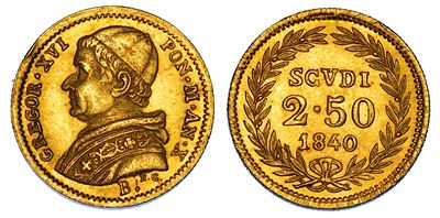 Gregorios XVI (Bartolomeo Alberto Cappellari), 2,5 Scudi 1840/A, Bologna