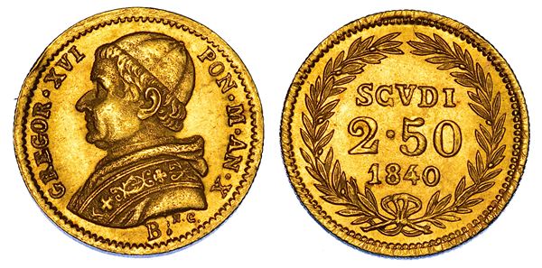 STATO PONTIFICIO. GREGORIO XVI (Bartolomeo Alberto Cappellari), 1831-1846. 2,5 Scudi 1840/A. X. Bologna.