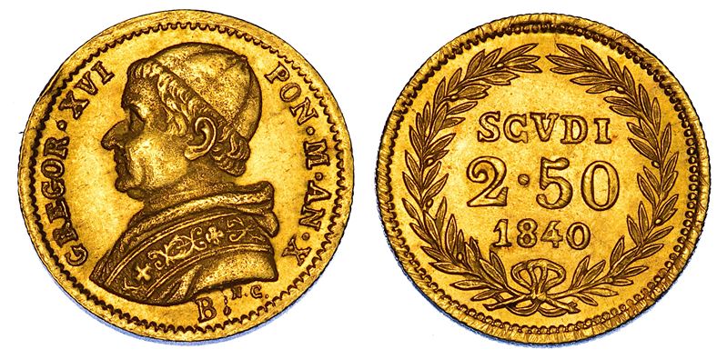 STATO PONTIFICIO. GREGORIO XVI (Bartolomeo Alberto Cappellari), 1831-1846. 2,5 Scudi 1840/A. X. Bologna.  - Auction Numismatics - Cambi Casa d'Aste