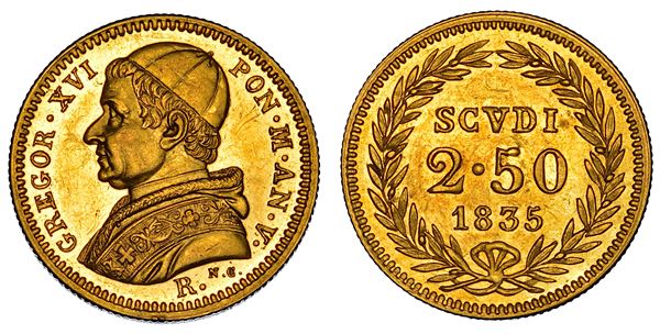 STATO PONTIFICIO. GREGORIO XVI (Bartolomeo Alberto Cappellari), 1831-1846. 2,5 Scudi 1835/A. V. Roma.