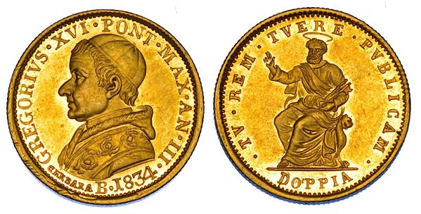 STATO PONTIFICIO. GREGORIO XVI (Bartolomeo Alberto Cappellari), 1831-1846. Doppia 1834/A. III. Bologna.