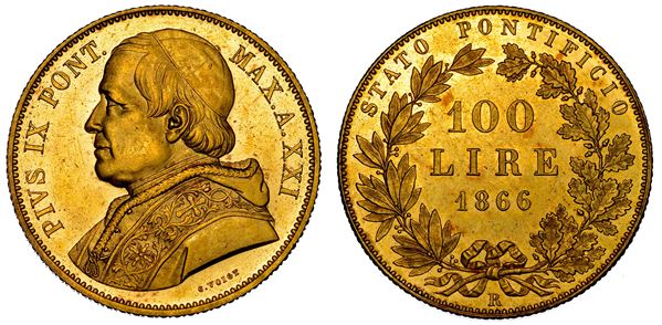STATO PONTIFICIO. PIO IX (Giovanni Maria Mastai Ferretti), 1846-1878. 100 Lire 1866/A. XXI. Roma.
