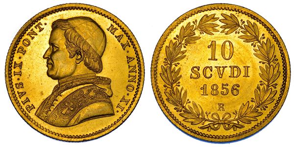 STATO PONTIFICIO. PIO IX (Giovanni Maria Mastai Ferretti), 1846-1878. 10 Scudi 1856/A. XI. Roma.