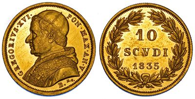 STATO PONTIFICIO, Gregorio XVI (Bartolomeo Alberto Cappellari), 10 Scudi 1835, Bologna