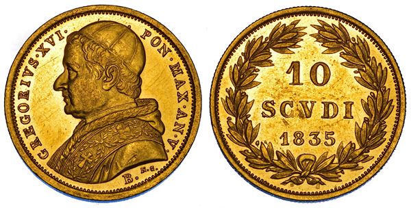 STATO PONTIFICIO. GREGORIO XVI (Bartolomeo Alberto Cappellari), 1831-1846. 10 Scudi 1835. Bologna.