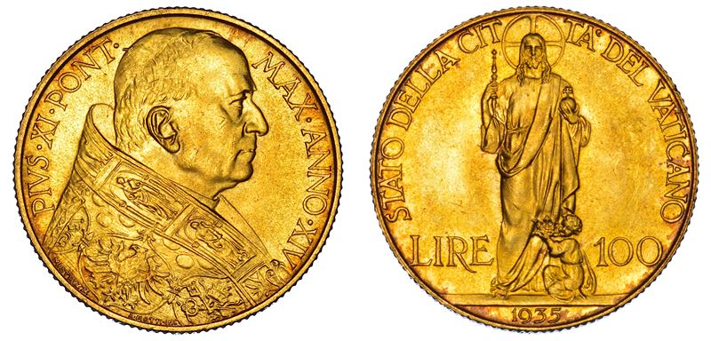 VATICANO. PIO XI (Achille Ratti), 1922-1939. 100 Lire 1935/A. XIV.  - Asta Numismatica - Cambi Casa d'Aste