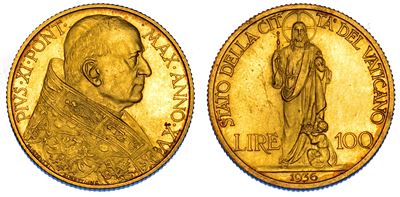 Pio XI (Achille Ratti), 100 Lire 1936/A. XV.