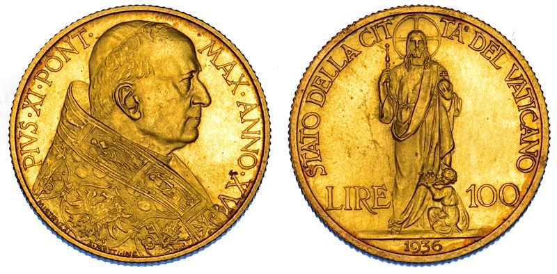 VATICANO. PIO XI (Achille Ratti), 1922-1939. 100 Lire 1936/A. XV.  - Asta Numismatica - Cambi Casa d'Aste