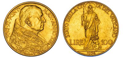 VATICANO, Medaglia commemorativa di Pio XI, 100 Lire 1934/A