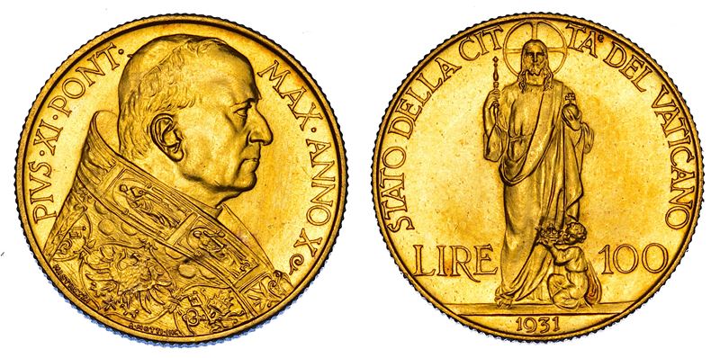 VATICANO. PIO XI (Achille Ratti), 1922-1939. 100 Lire 1931/A. X.  - Auction Numismatics - Cambi Casa d'Aste