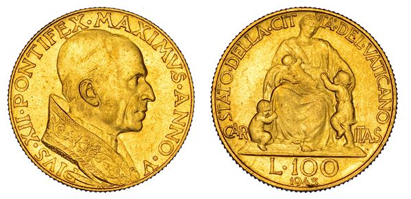VATICANO. PIO XII (Eugenio Pacelli), 1939-1958. 100 Lire 1943/A. V.