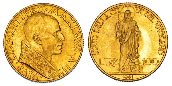 VATICANO. PIO XII (Eugenio Pacelli), 1939-1958. 100 Lire 1941/A. III.