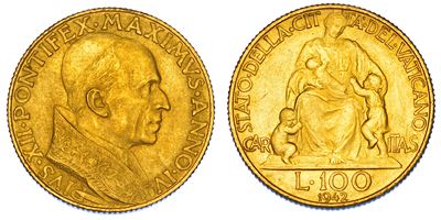 PIUS XII (Eugenio Pacelli), Moneta da 100 Lire, 1942/A
